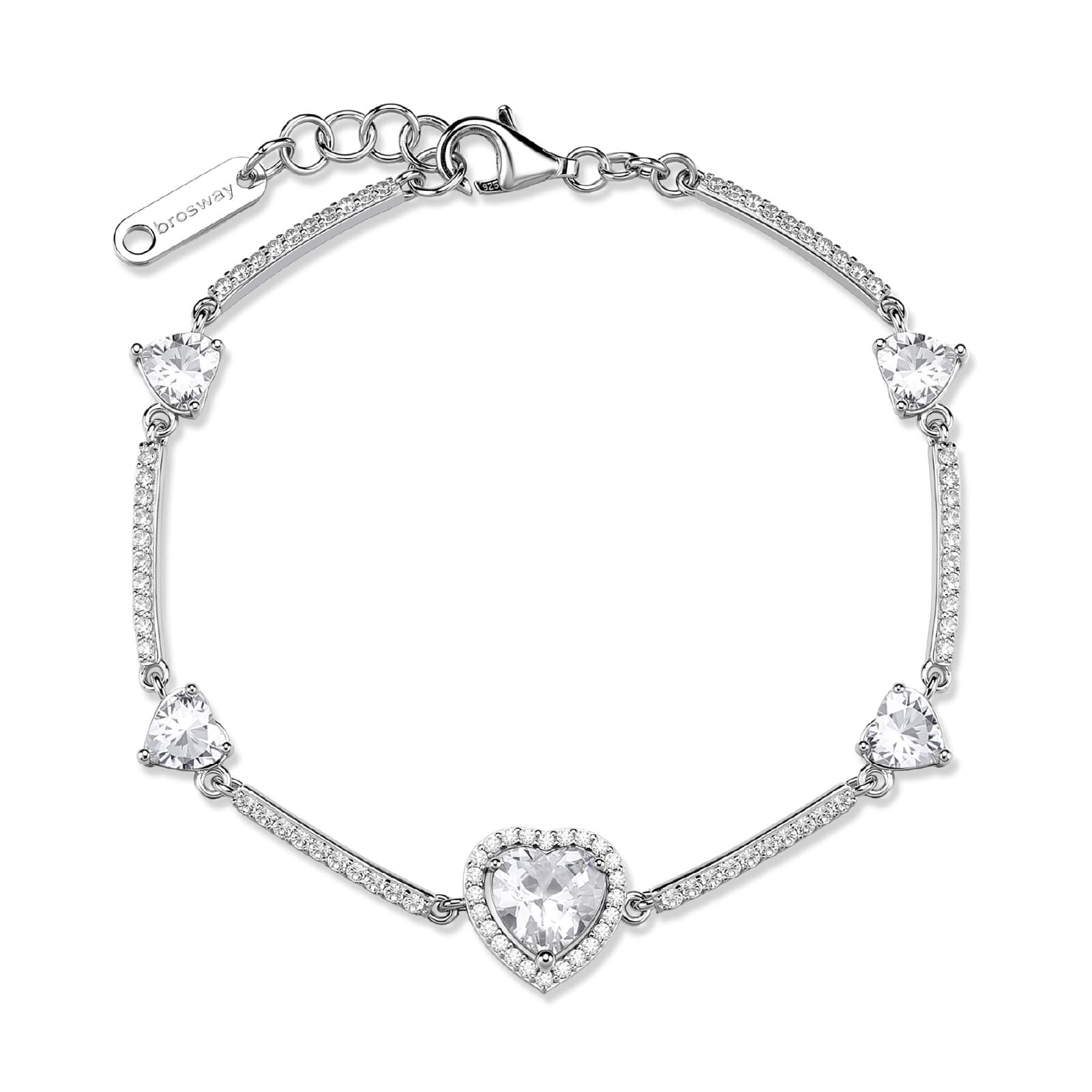 Bracciale Brosway Fancy argento con zirconi bianchi a cuore 18 cm