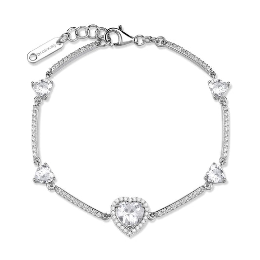 Bracciale Brosway Fancy argento con zirconi bianchi a cuore 18 cm
