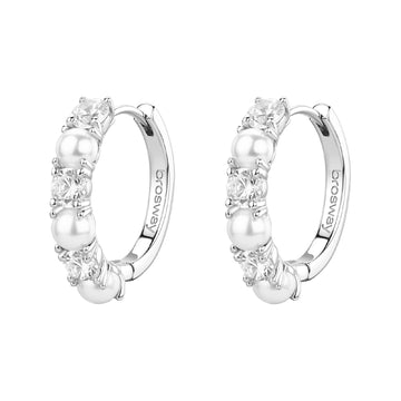 Orecchini cerchio Brosway Fancy argento con zirconi e perle MISURA UNICA