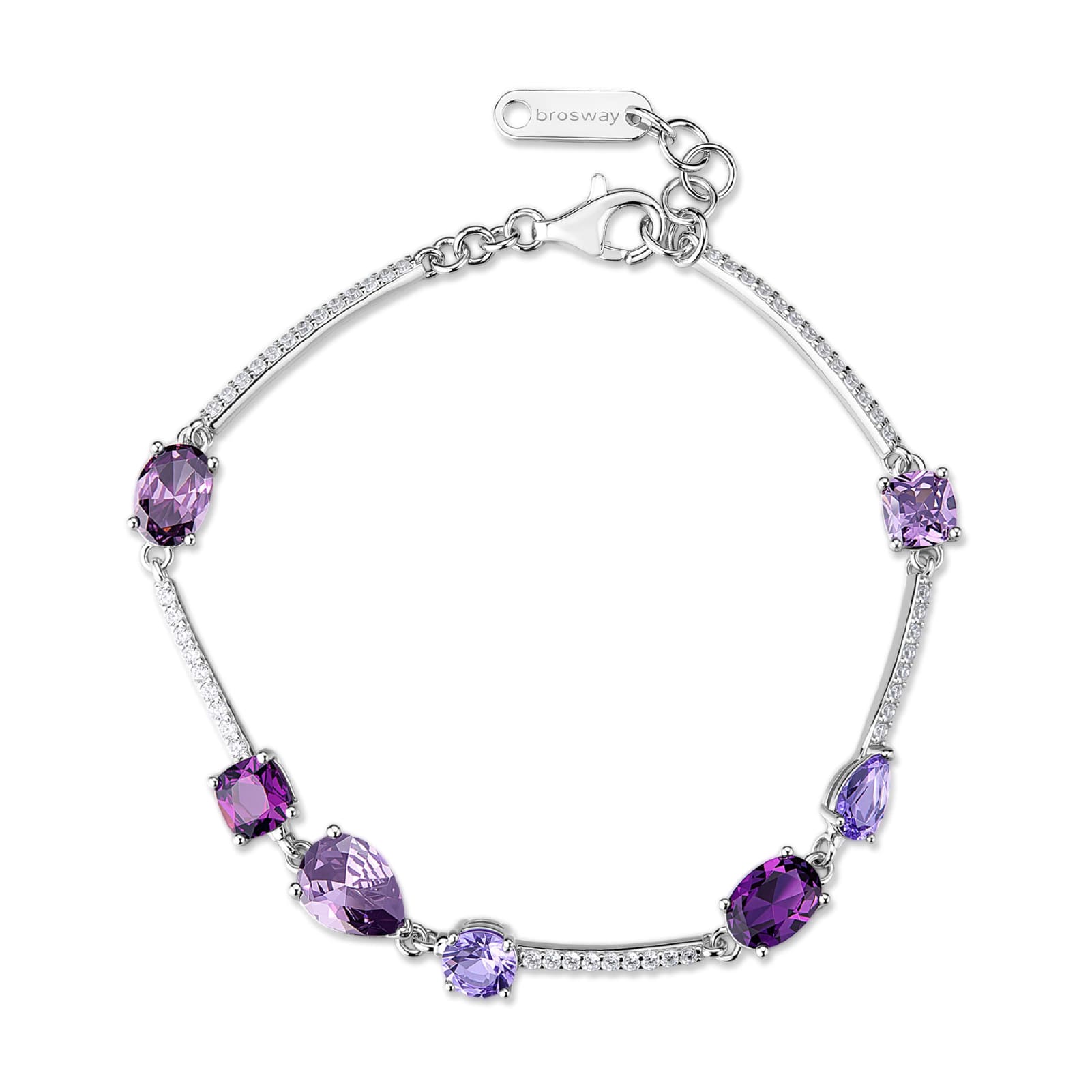 Bracciale Brosway Fancy argento con zirconi bianchi e viola 18 cm