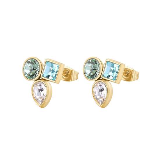 Orecchini lobo donna Brosway Symphonia in acciaio oro con tre cristalli multicolor BYM178-1