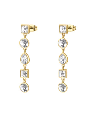 Orecchini pendenti da donna della collezione Brosway Symphonia in acciaio oro con 5 cristalli di diversi tagli BYM180
