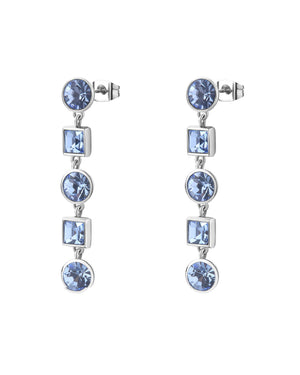Orecchini pendenti da donna della collezione Brosway Symphonia in acciaio con 5 cristalli azzurri di diversi tagli BYM181