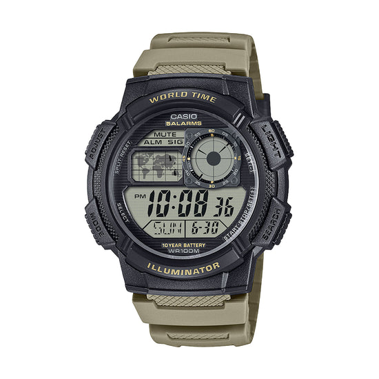 Casio AE-1000W-2A2VCF Orologio Uomo Digitale - 10 Anni Batteria, 100M Impermeabile, Cronometro, Ora Mondiale, Resina Nera