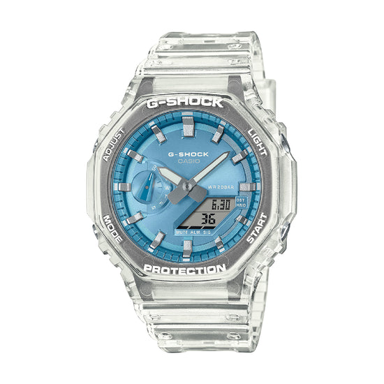 Orologio Casio in resina e fibra di carbonio trasparente con quadrante azzurro MISURA UNICA