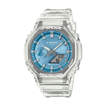 Orologio Casio in resina e fibra di carbonio trasparente con quadrante azzurro MISURA UNICA