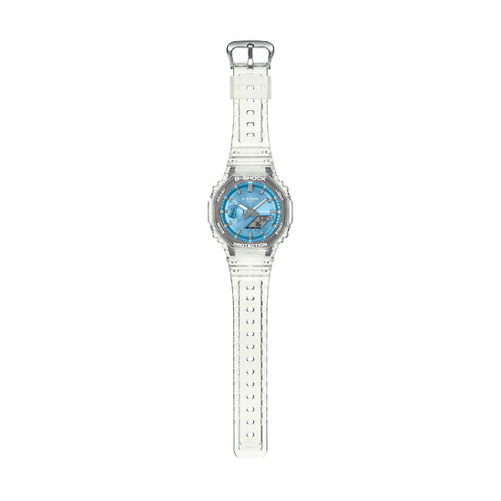 Orologio Casio in resina e fibra di carbonio trasparente con quadrante azzurro MISURA UNICA