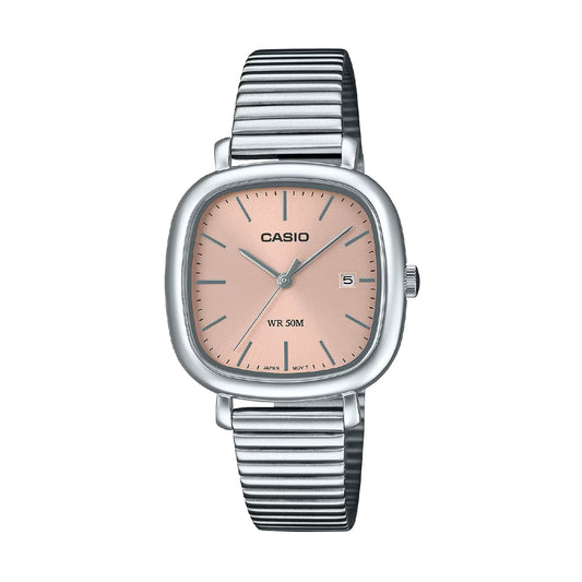 Orologio Casio in acciaio con quadrante squadrato rosa MISURA UNICA