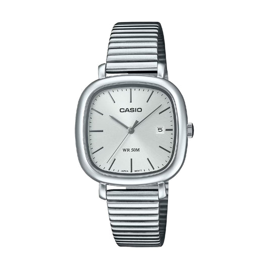 Orologio Casio in acciaio con quadrante squadrato grigio MISURA UNICA