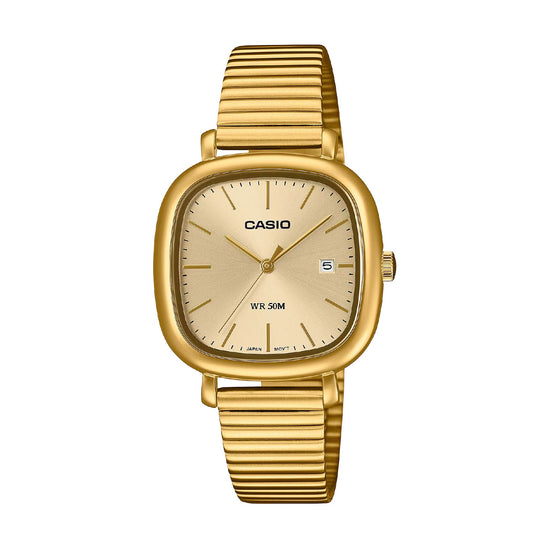 Orologio Casio in acciaio con quadrante squadrato dorato MISURA UNICA