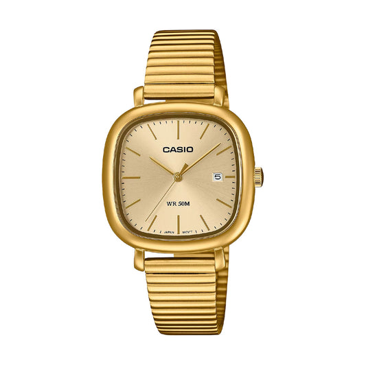 Orologio Casio in acciaio con quadrante squadrato dorato MISURA UNICA