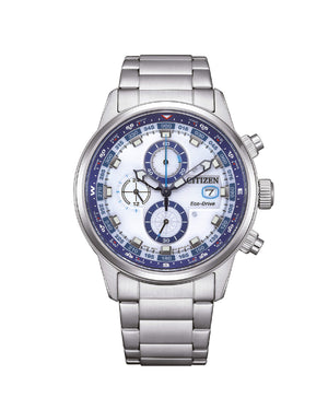 Orologio cronografo da uomo Citizen Sporty con cassa 42 mm e bracciale in acciaio con quadrante bianco CA0860-80A