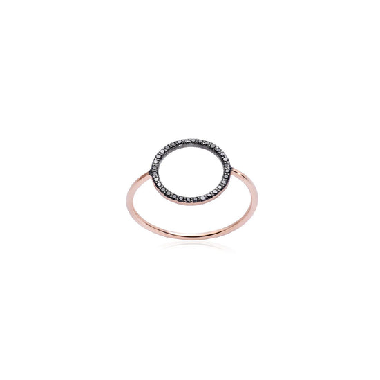 Anello donna Burato Linee ed Archi oro rosa cerchio diamanti neri 0,16ct CA397-1