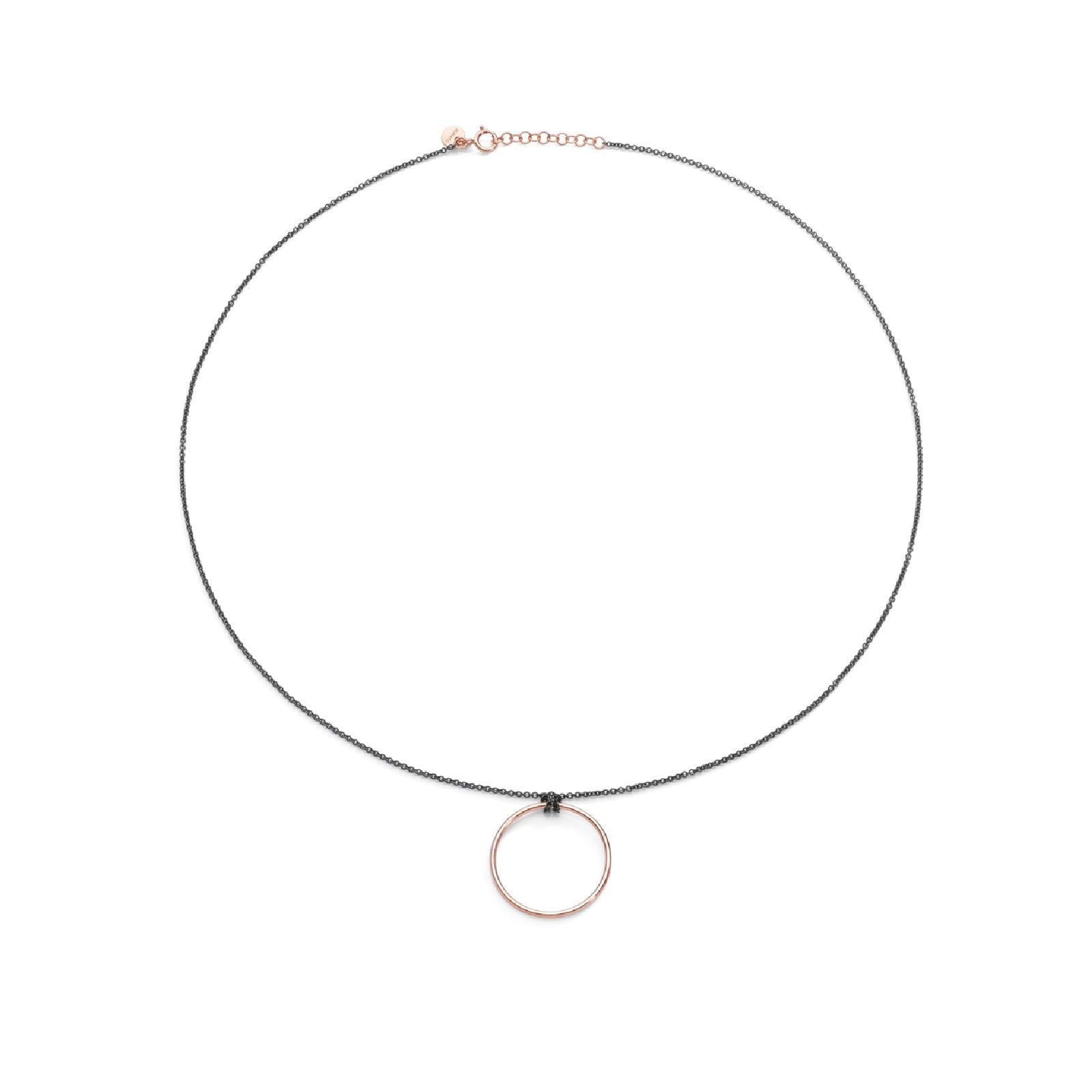 Collana donna Burato Linee ed Archi con cerchio oro rosa e argento nero CA405-1