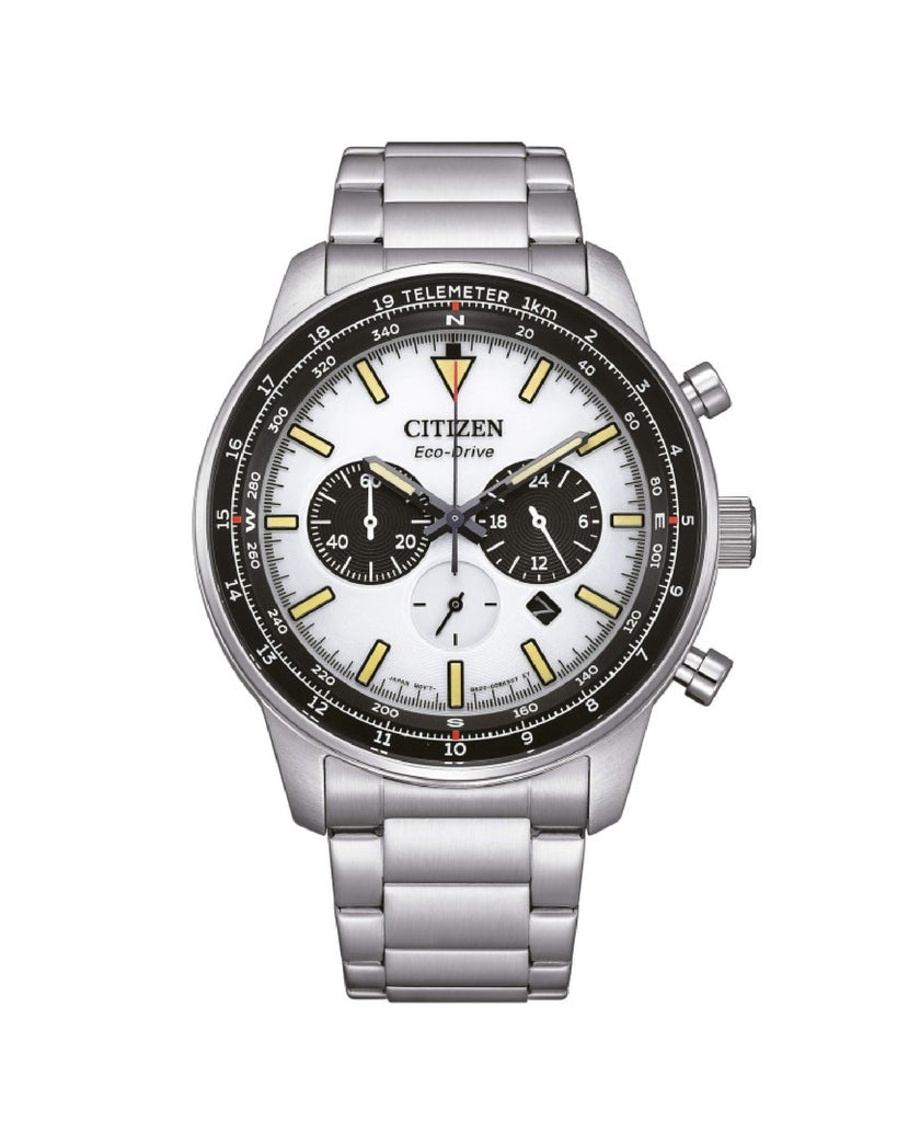 Orologio cronografo da uomo Citizen Outdoor con cassa 44 mm e bracciale in acciaio con quadrante bianco CA4500-91A