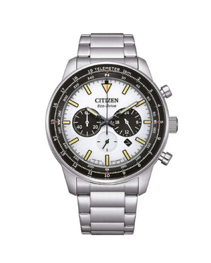 Orologio cronografo da uomo Citizen Outdoor con cassa 44 mm e bracciale in acciaio con quadrante bianco CA4500-91A