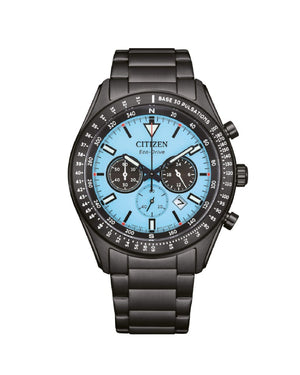 Orologio cronografo da uomo Citizen Outdoor con cassa 43 mm e bracciale in acciaio nero con quadrante turchese CA4605-85L