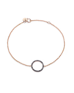 Bracciale catena Burato Linee ed Archi da donna in oro rosa con diamanti neri su ciondolo passante a cerchio CB364