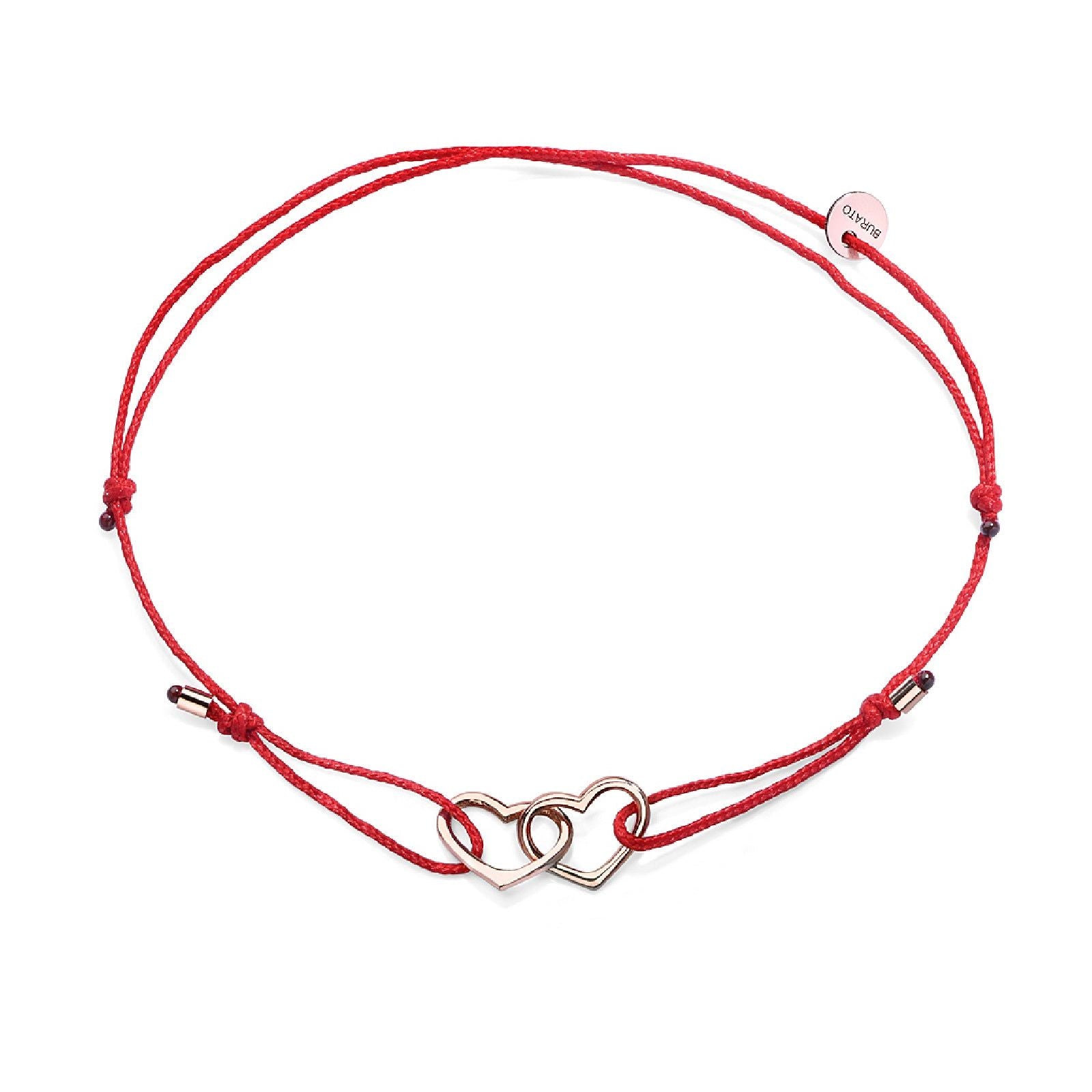 Bracciale Burato Con Amore donna cotone rosso, oro rosa e cuori CC789-1