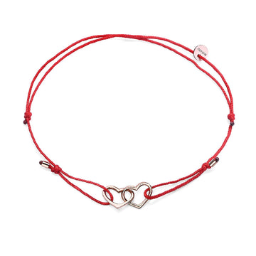 Bracciale Burato Con Amore donna cotone rosso, oro rosa e cuori CC789-1