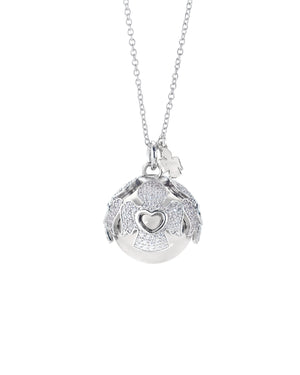 Collana con pendente da donna Amen Chiama Angeli in argento 925 con angeli impreziositi da zirconi bianchi su una sfera argento CCABBBZ