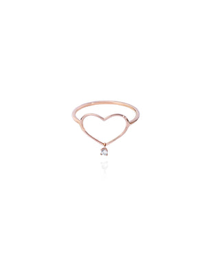 Anello solitario da donna della collezione Burato Con Amore in oro rosa 18kt con cuore 14 x 10mm e diamante pendente 0,02ct CI695