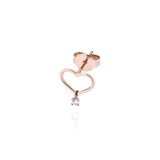 Mono orecchino Con Amore donna in oro rosa con cuore e diamante 0,02ct CI703-1