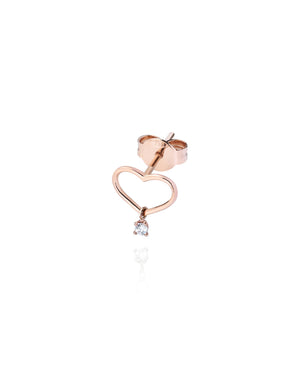 Mono orecchino donna a lobo della collezione Burato Solitaire in oro rosa 18kt a forma di cuore con diamante 0,02ct CI703