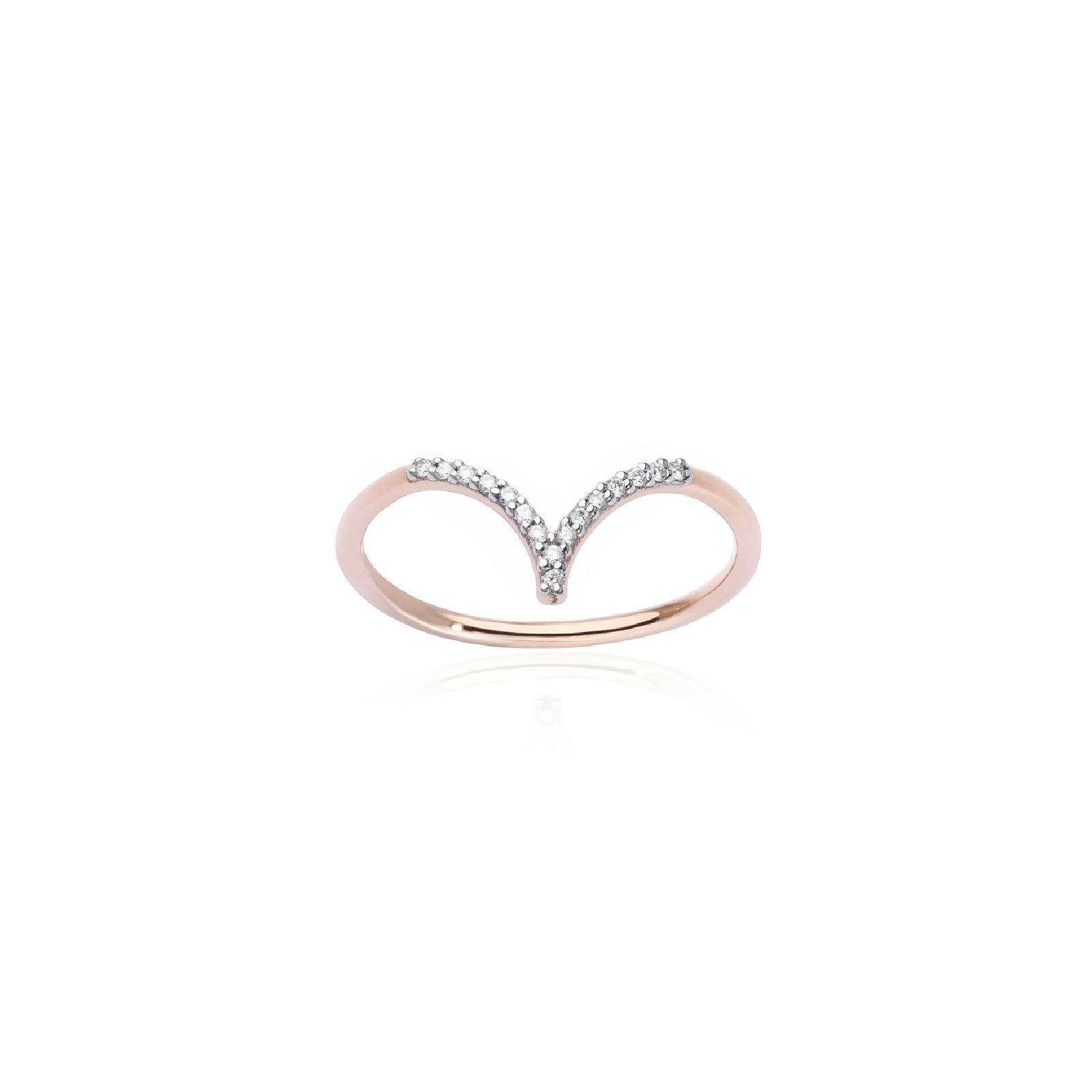Anello Burato Linee ed Archi donna oro rosa forma V diamanti 0,07ct CL447-1