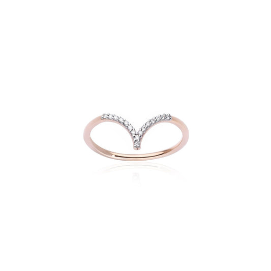 Anello Burato Linee ed Archi donna oro rosa forma V diamanti 0,07ct CL447-1