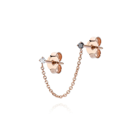 Mono orecchino donna Burato Solitaire oro rosa catena diamanti bianco nero 0,03ct CL461-1