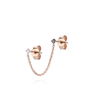 Mono orecchino punto luce da donna Burato Solitaire in oro rosa con18kt con catena diamante bianco 0,03ct e nero 0,03ct CL461