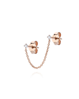 Mono orecchino punto luce da donna Burato Solitaire in oro rosa con18kt con catena e due diamanti bianchi 0,06ct CL818