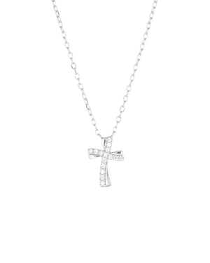Collana da donna della collezione Amen Sacro in argento 925 con croce passante ondulata con zirconi bianchi CLCROBBZ