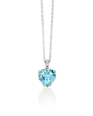 Collana da donna Miluna Gemma del Cielo in oro bianco 18kt con due diamanti di 0,008ct e topazio a cuore di 2,2ct CLD4109