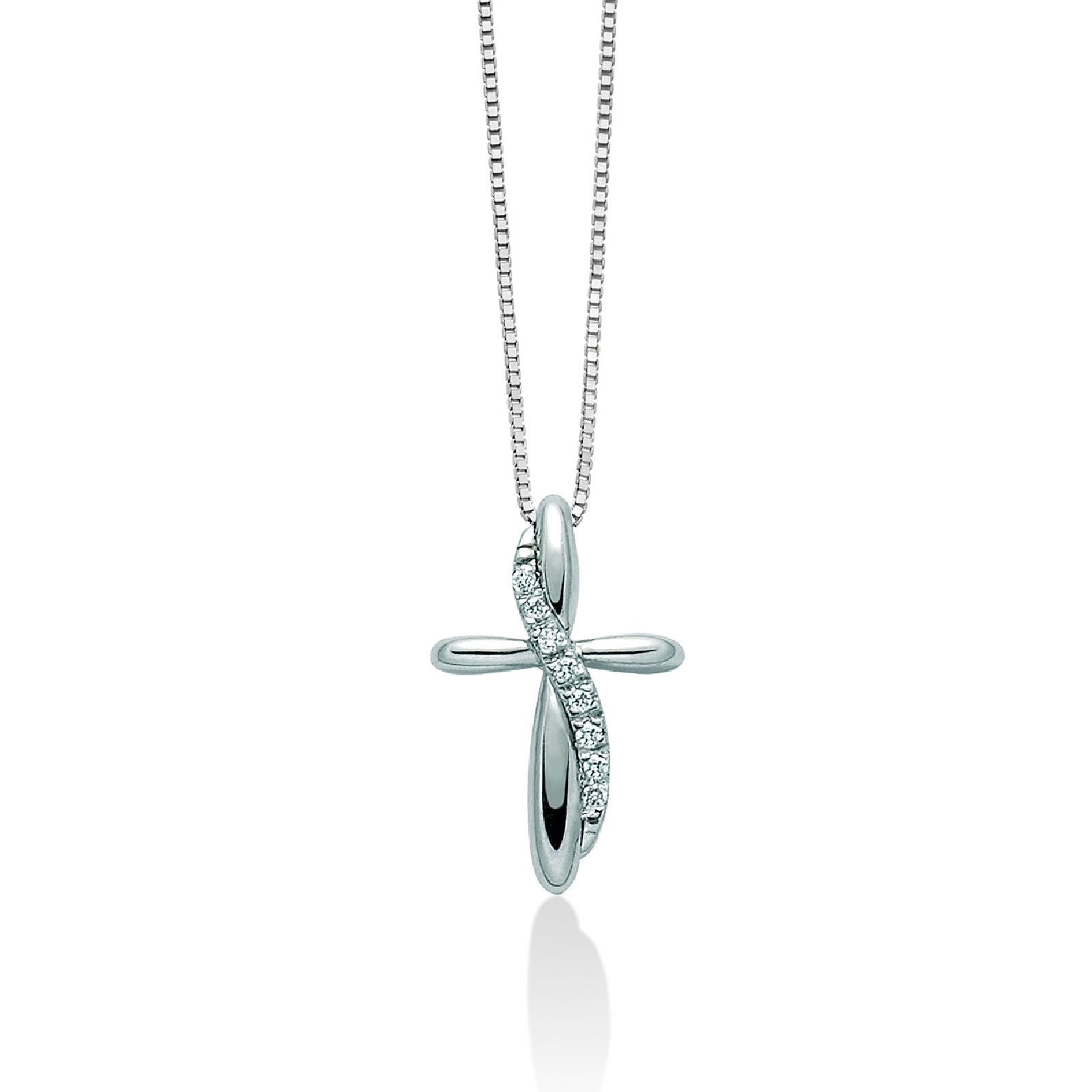 Collana donna Miluna Croci in oro bianco con croce di diamanti di 0,028 ct CLD4267-1