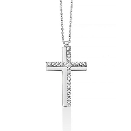 Collana donna Miluna Croci in oro bianco con croce e tre diamanti di 0,015 ct CLD4493-1