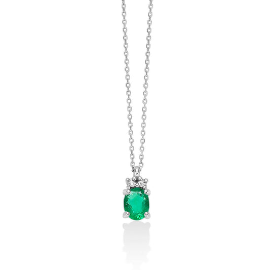 Collana donna Miluna Gemme 375 oro bianco diamanti 0,0112ct smeraldo 0,32ct CLD4651X-1