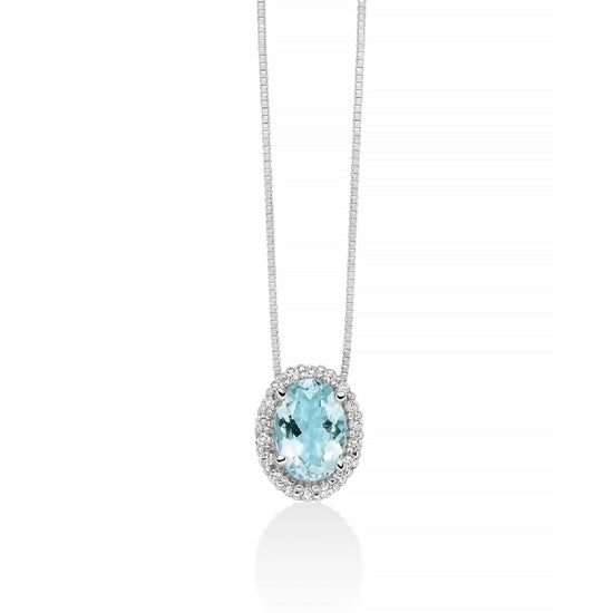 Collana donna Miluna in oro bianco con acquamarina ovale 0,67ct e diamanti 0,09ct CLD4721-1