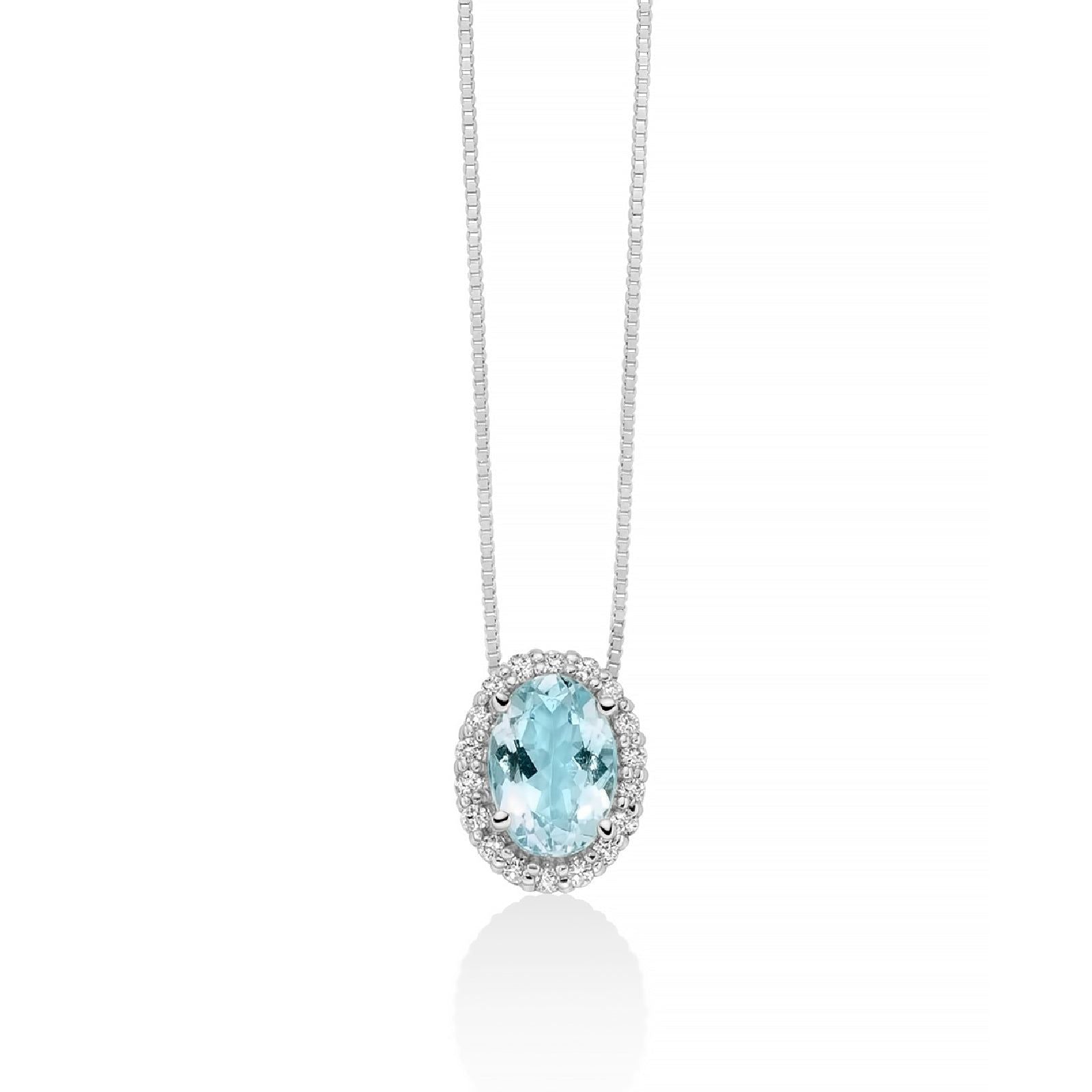 Collana donna Miluna in oro bianco con acquamarina ovale 0,67ct e diamanti 0,09ct CLD4721-1