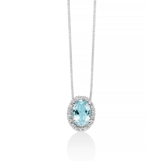 Collana donna Miluna in oro bianco con acquamarina ovale 0,67ct e diamanti 0,09ct CLD4721-1