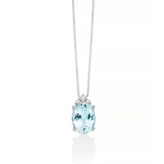 Collana donna Miluna in oro bianco con acquamarina ovale 1ct e diamanti 0,0305ct CLD4725-1