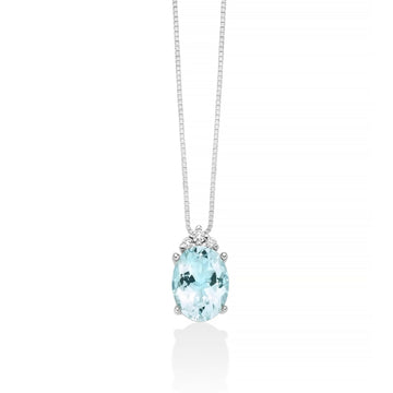 Collana donna Miluna in oro bianco con acquamarina ovale 1ct e diamanti 0,0305ct CLD4725-1