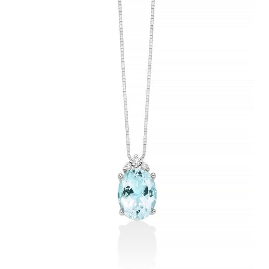 Collana donna Miluna in oro bianco con acquamarina ovale 1ct e diamanti 0,0305ct CLD4725-1