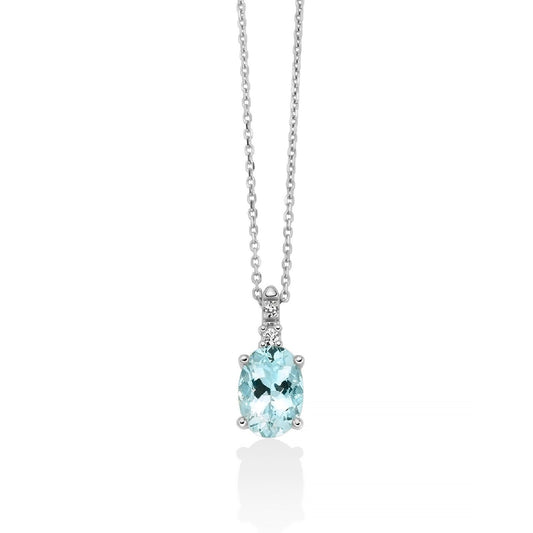 Collana donna Miluna in oro bianco con acquamarina ovale 0,67ct e diamanti 0,0132ct CLD4732-1