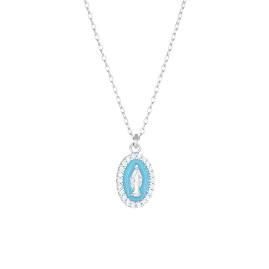 Collana donna Amen Sacro argento con Miracolosa smalto azzurro e zirconi CLMISMBPE-1