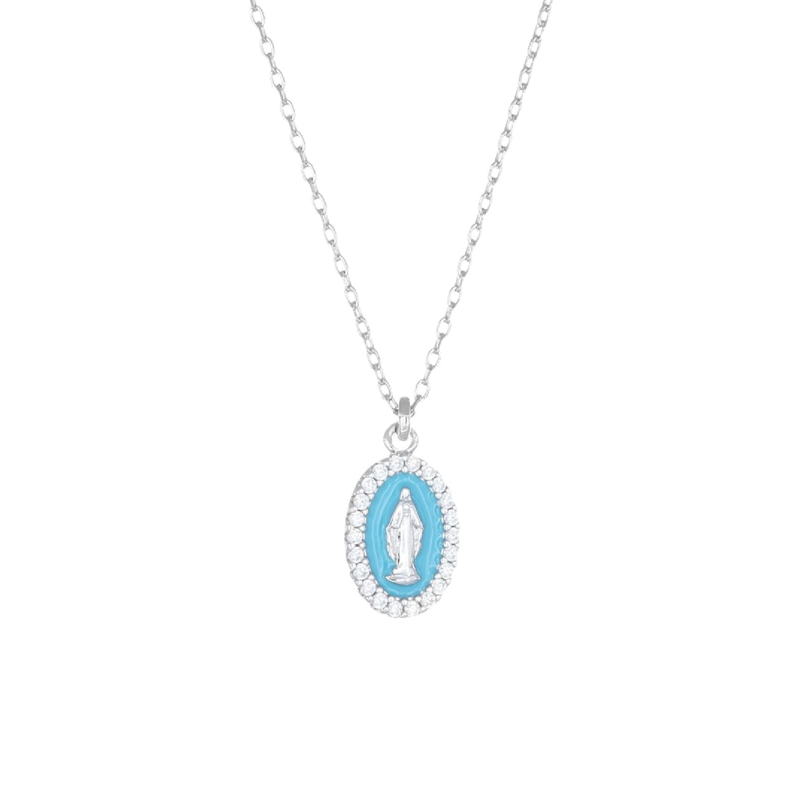 Collana donna Amen Sacro argento con Miracolosa smalto azzurro e zirconi CLMISMBPE-1
