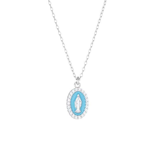 Collana donna Amen Sacro argento con Miracolosa smalto azzurro e zirconi CLMISMBPE-1