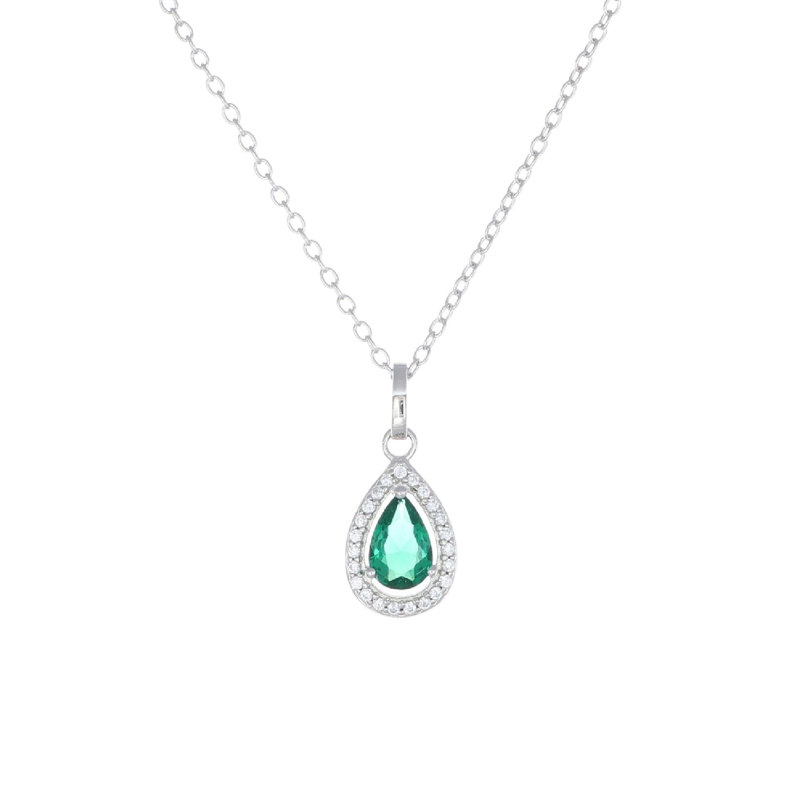 Collana girocollo Amen Diamonds donna argento rodiato con pendente goccia verde CLPGOBBVZ-1