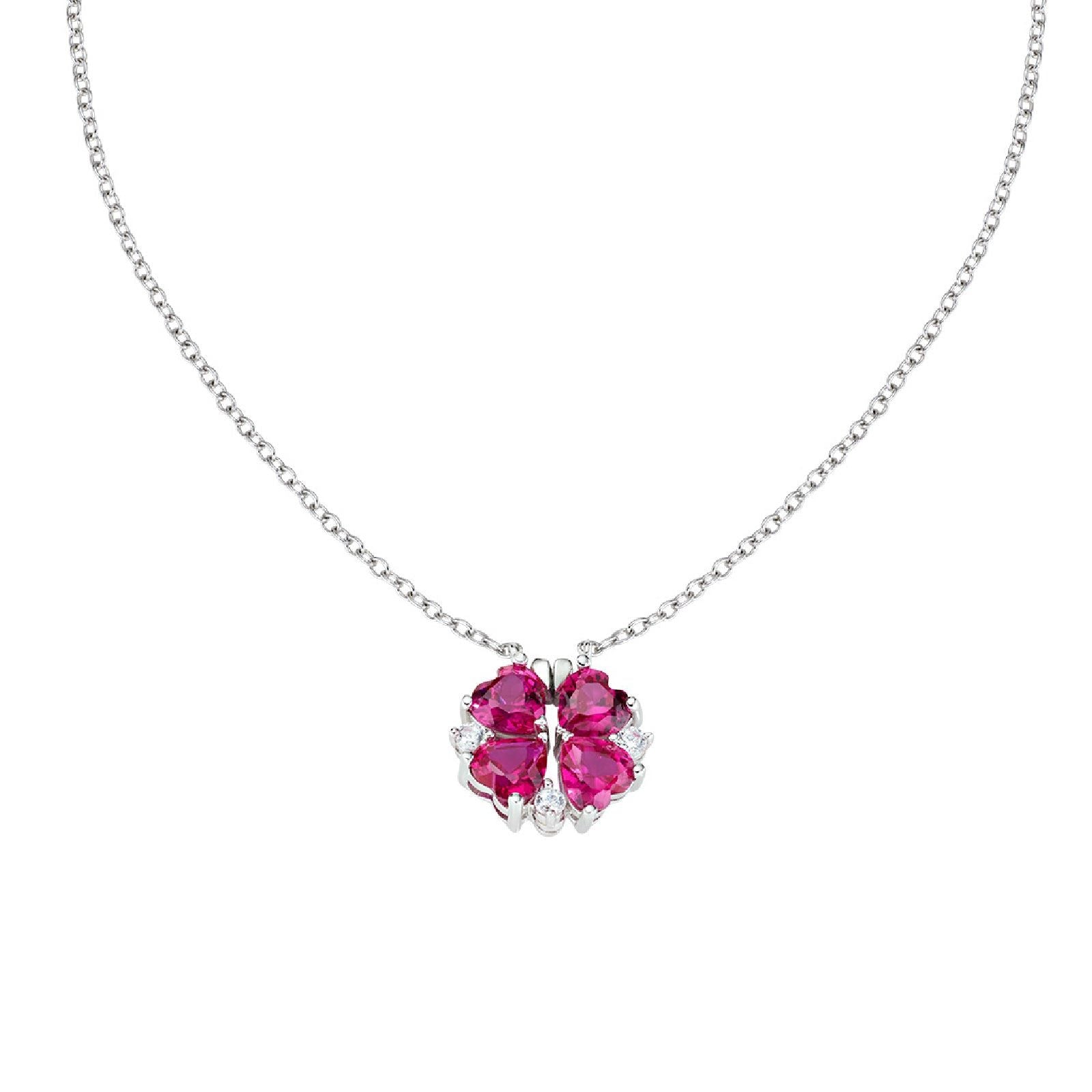 Collana donna Amen Quadricuore con zirconi rossi a cuore magnetici quadrifoglio CLPMHBR-2